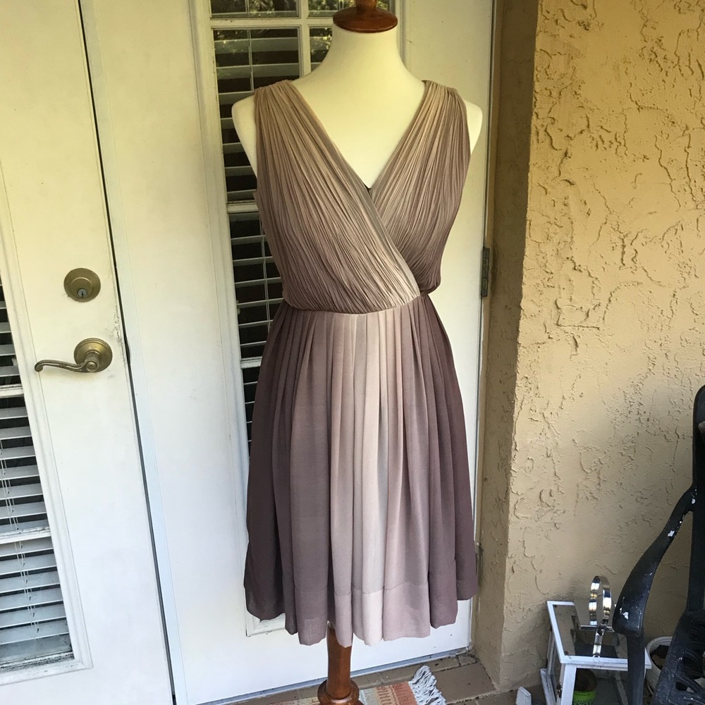 Talbots Taupe Ombré Pleated V-Neck Sleeveless Dress